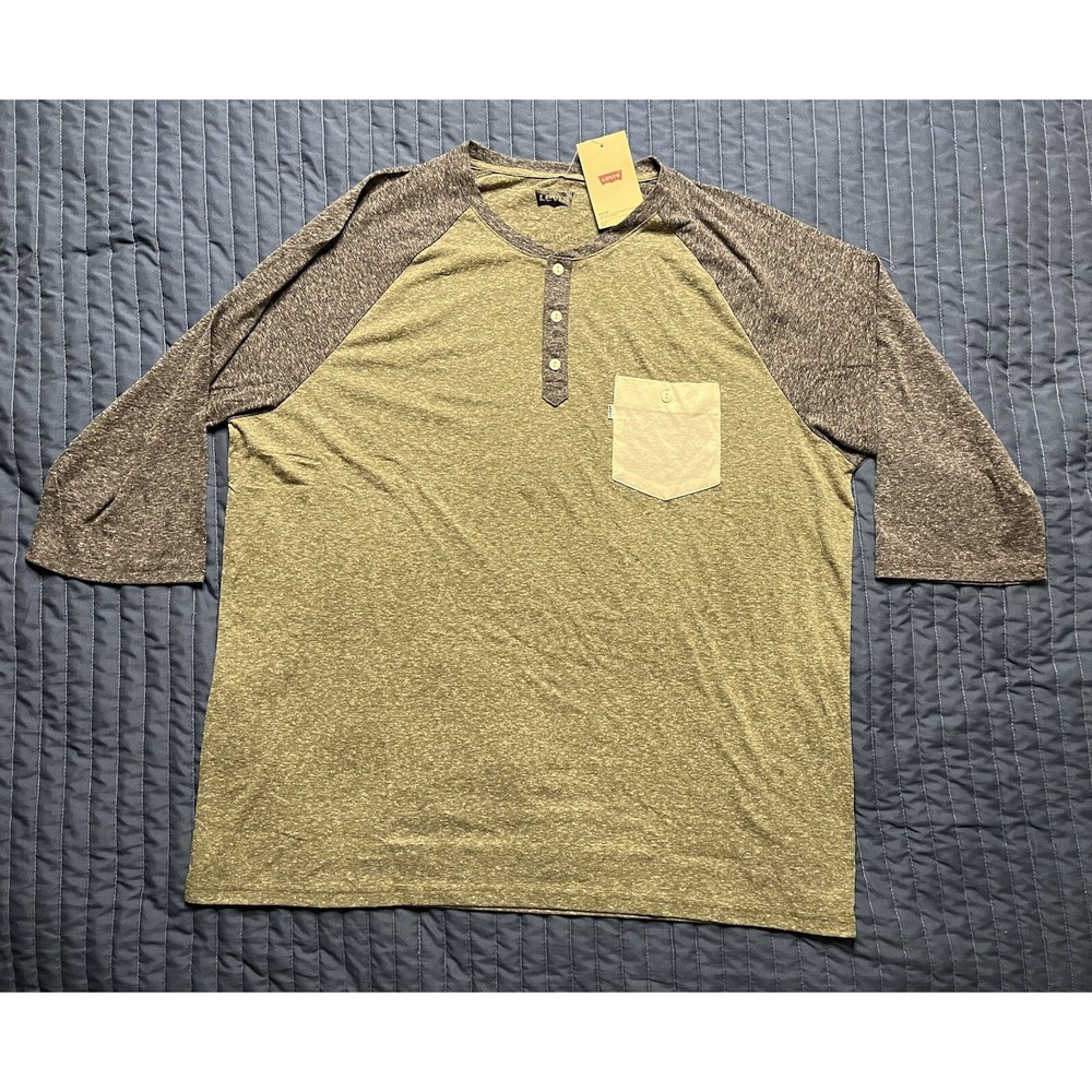 NWT Levi's Marble Henley Pocket Shirt Men's Size 2XL Green & Gray 3/4 Sleeve